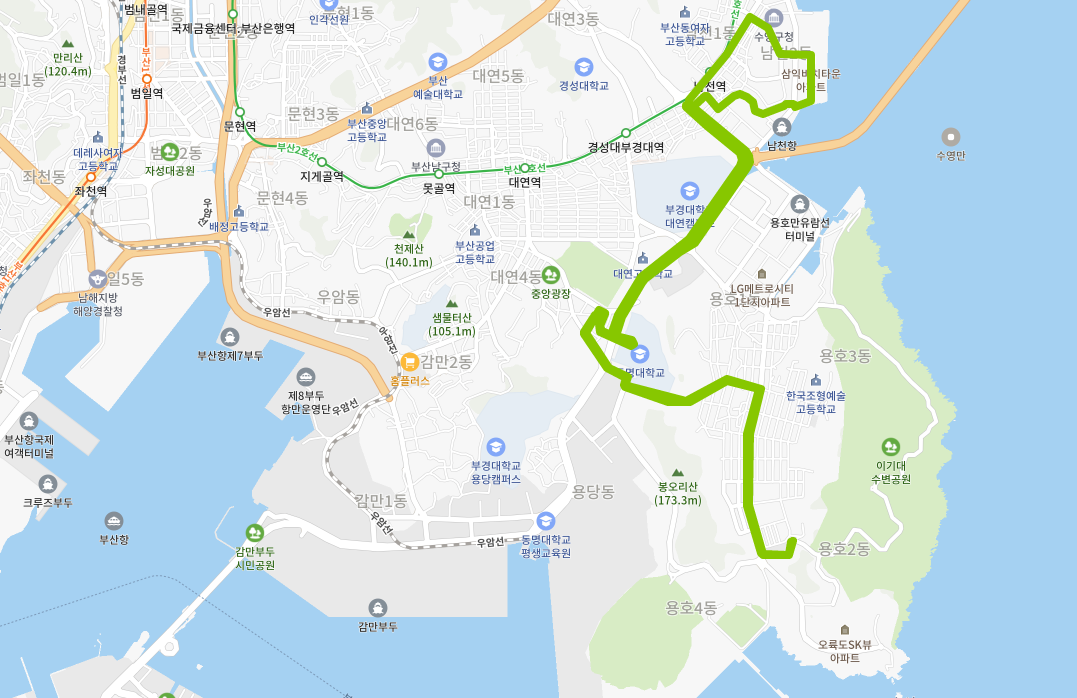  부산 남구 마을버스8번 시간표, 노선정보[용호동, 성모병원, 남천역, 수영구]