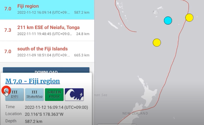 USGS-2022년-11월12일-피지-규모-7등급-대지진-발생-정보