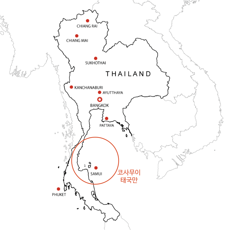 태국 꼬사무이(코사무이)&#44; 태국만 위치 및 지도