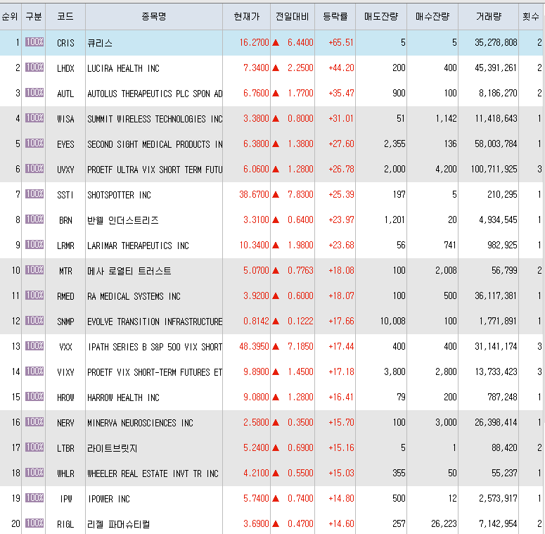  5월12일 미국주식 상승률 상위 종목 TOP 300