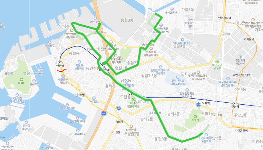 [인천 506번버스] 요금, 시간표,  노선 : 송현동, 동인천역, 화도진중학교, 주안동, 도원역
