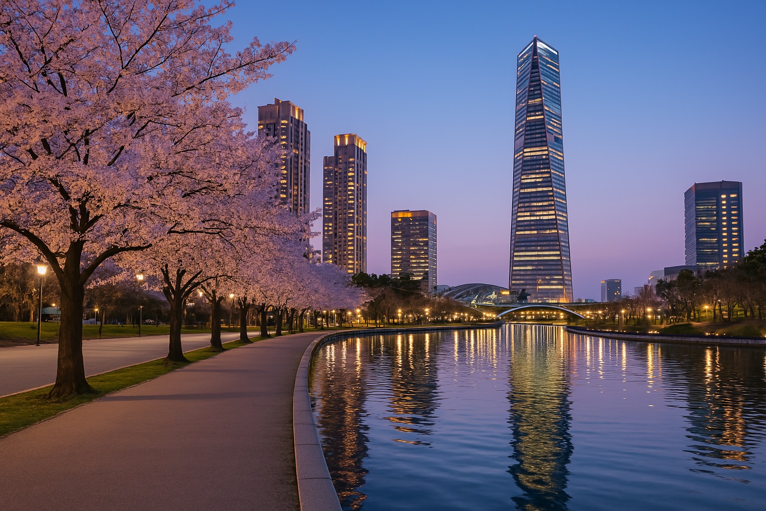 송도 센트럴파크 벚꽃길과 도심 전경, 인천의 도회적인 봄 풍경