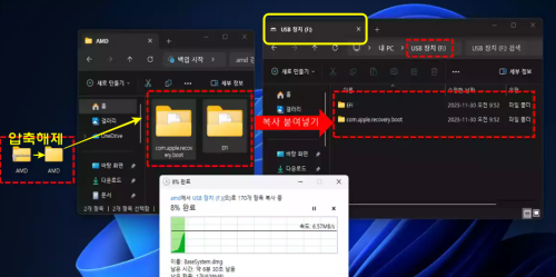 AMD 용 복구 파일 압축 해제 및 복사 붙혀넣기