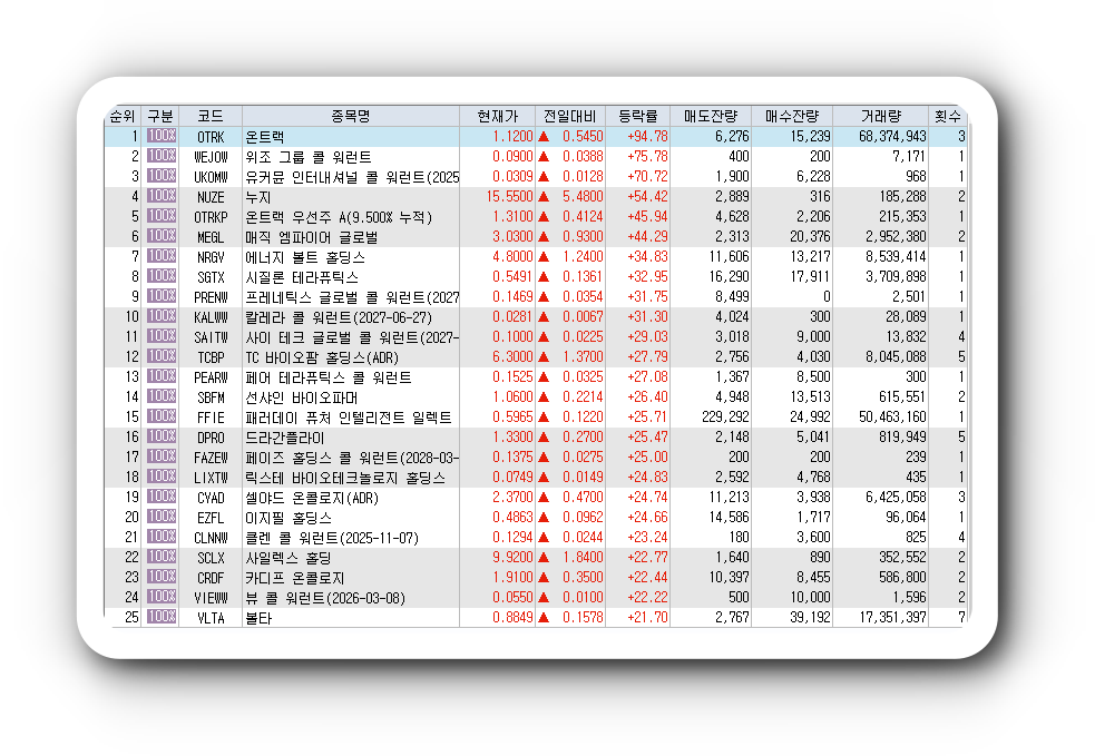  1월18일 미국주식 상승률 상위 종목 TOP 300