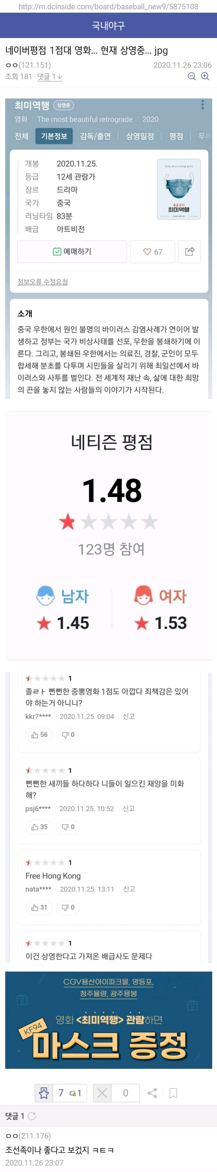  네이버 평점 1 점에 달하는 레전드 [그.. 영화]