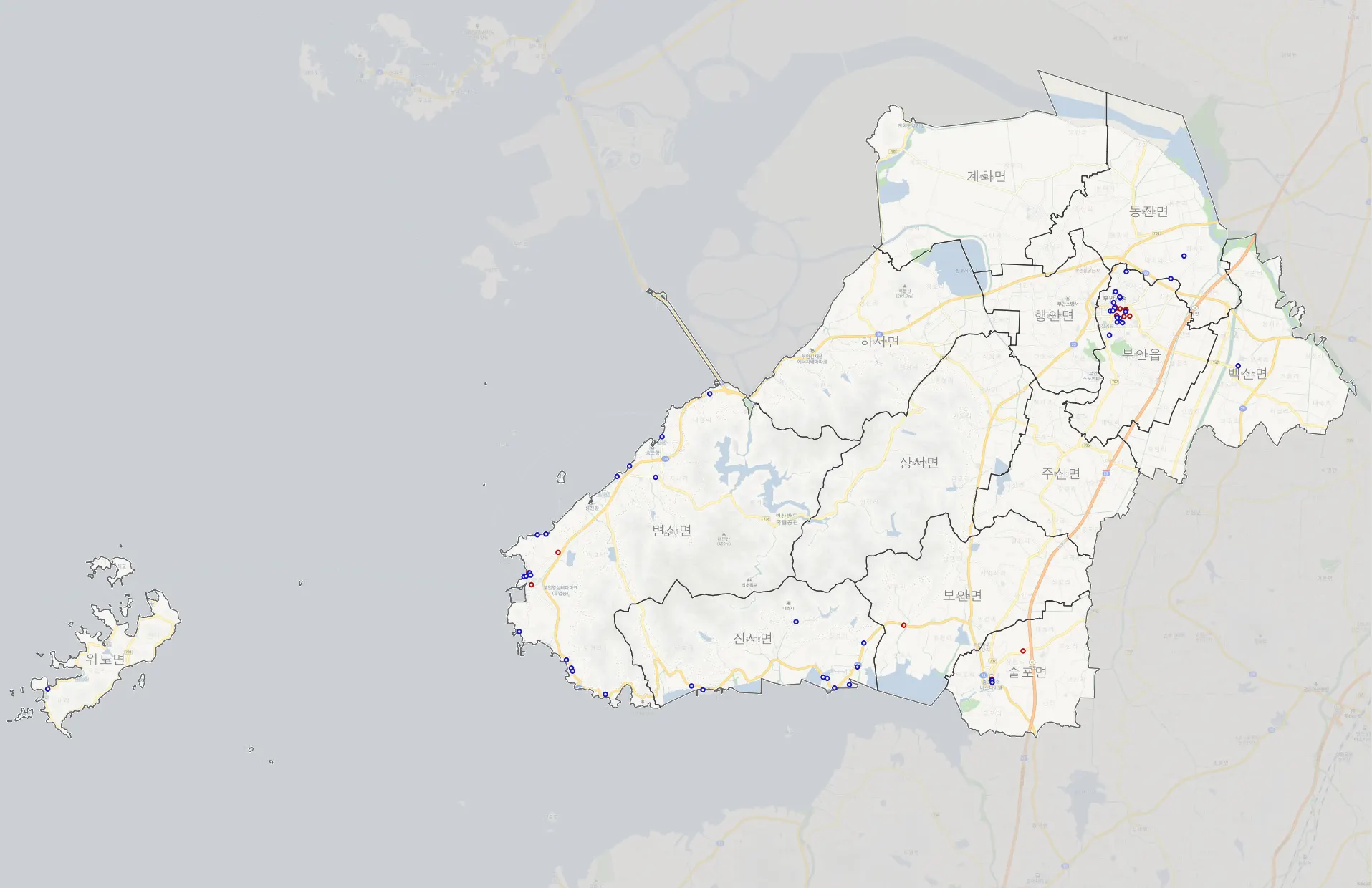 전북 부안군 카페 베이커리 위치도