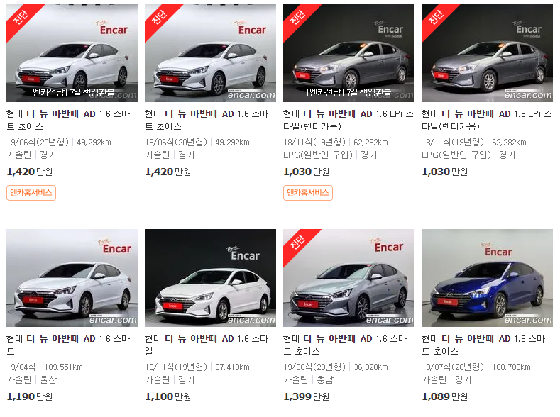 더 뉴 아반떼 AD(18~20년식) 중고차 가격