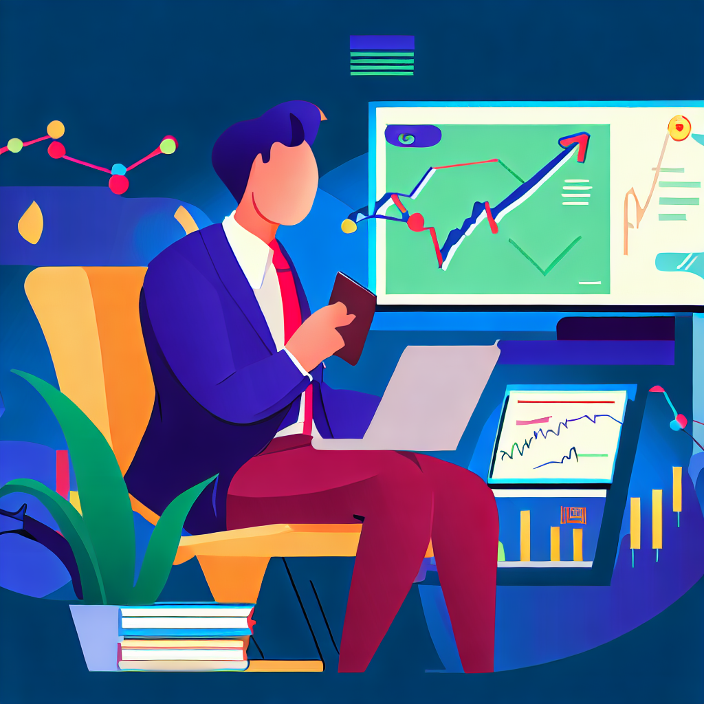 Vector style illustration An illustration of a successful investor analyzing tde stock market trends