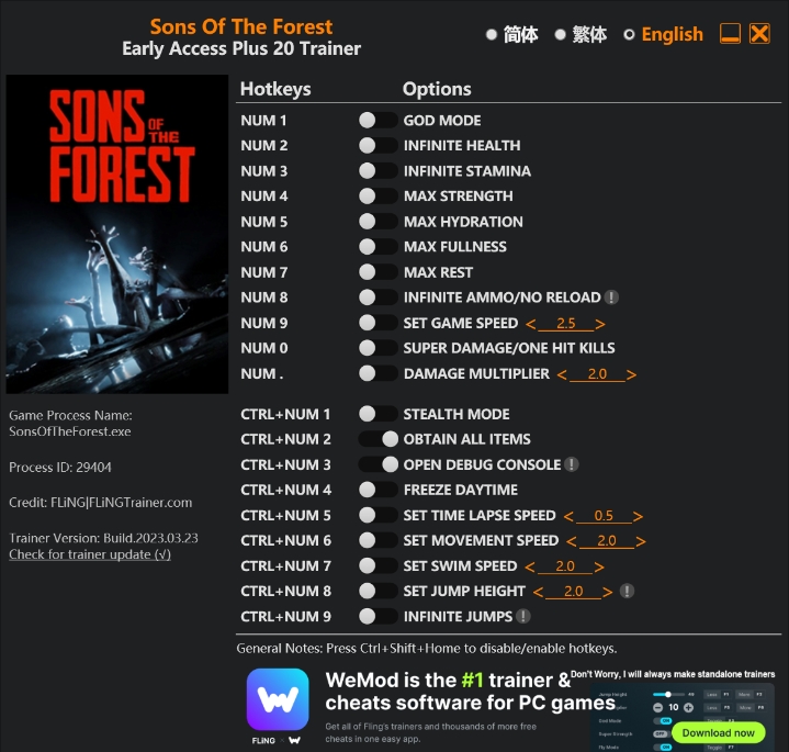  [트레이너] 한글판 송 오브 더 포레스트 최신 트레이너 Sons Of The Forest Early Access Plus 20 Trainer