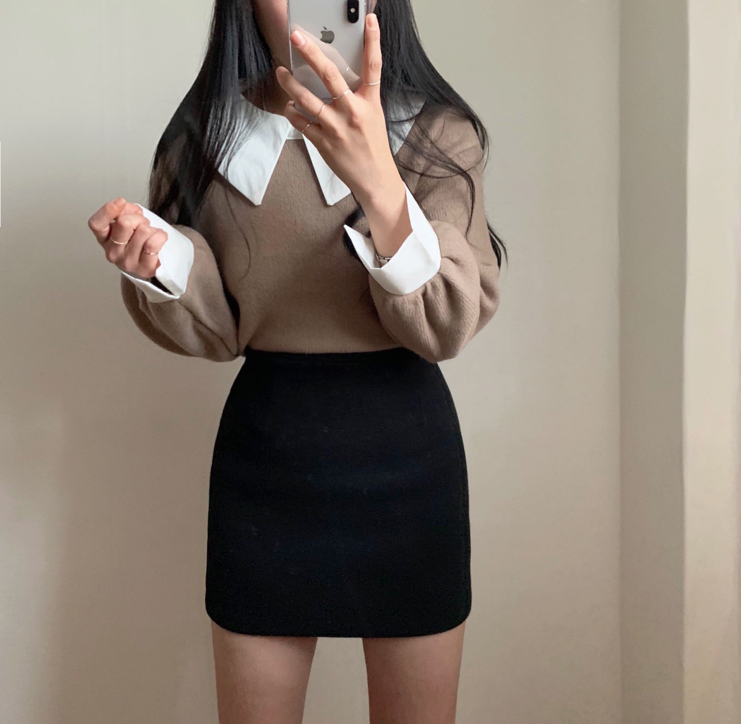겨울 모직 울 H라인미니스커트