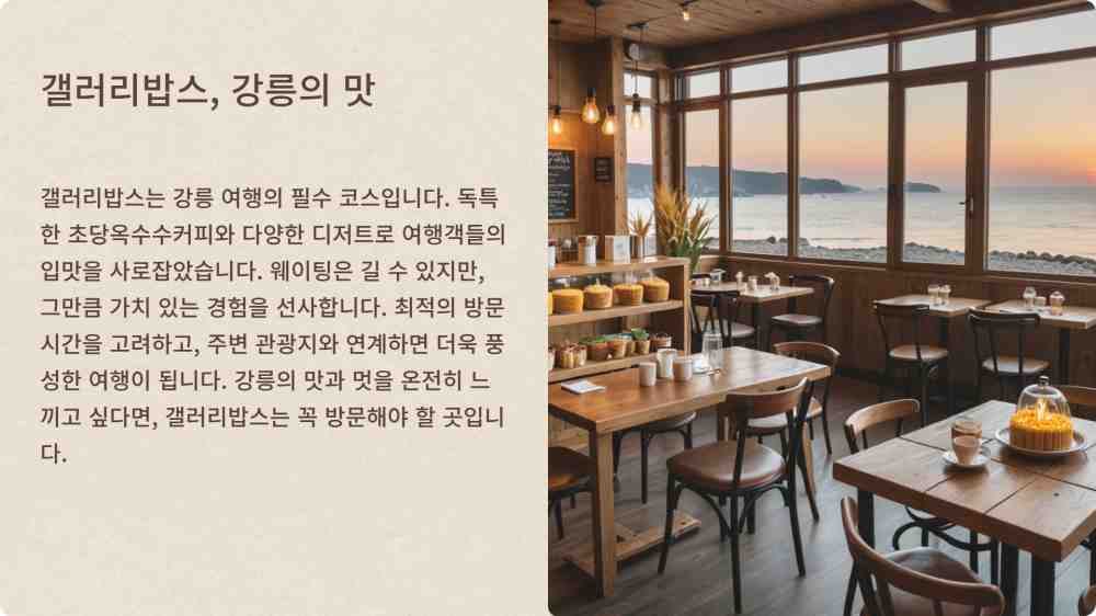 강릉 갤러리밥스 초당옥수수커피 영업시간 주차꿀팁 메뉴 안내