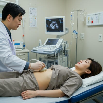 복부 초음파 검사중인 이미지