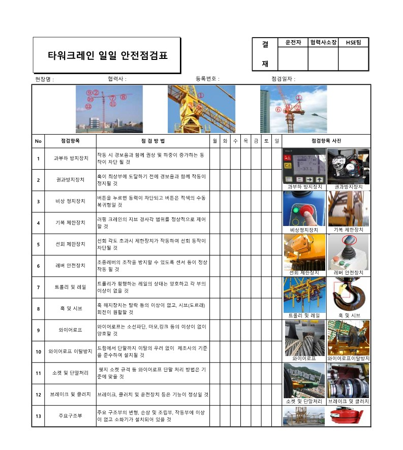  [건설공사 안전비법]_타워크레인 안전점검표(체크리스트) 양식