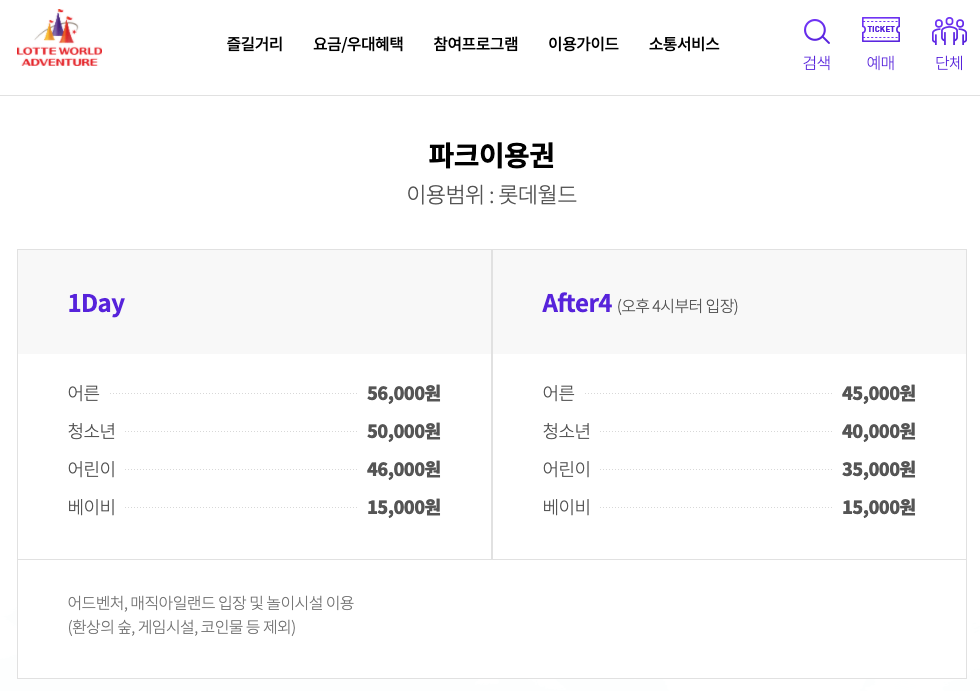 롯데월드 이용요금 및 할인카드 총정리! 롯데월드 이용요금 및 할인카드 총정리!