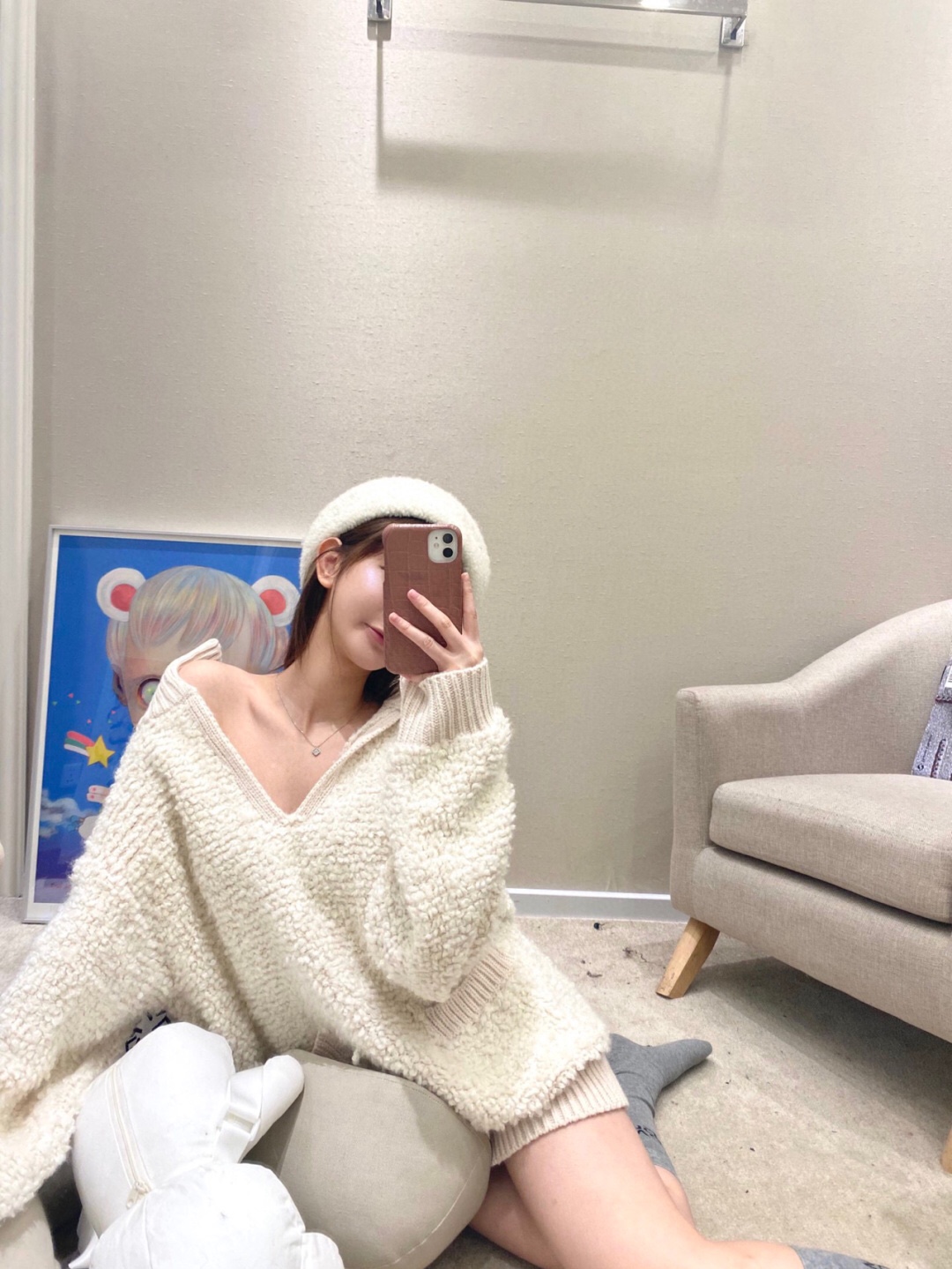  [CELINE] 셀린느 알파카 울 오픈 칼라 니트 스웨터 2A64E364K.01OW
