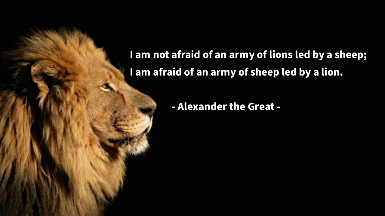 I am not afraid of an army of lions led by a sheep; I am afraid of an army of sheep led by a lion.

- Alexander the Great -