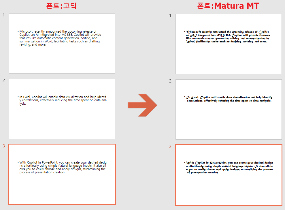  파워포인트(PPT) 단일, 전체 슬라이드 글꼴(폰트) 한 번에 변경하기