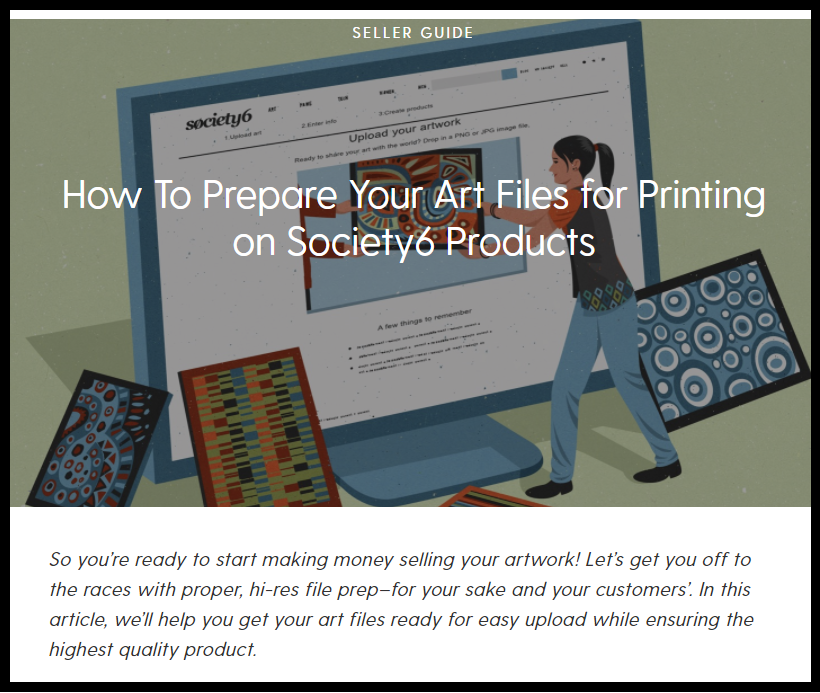  Society6 아트 파일 준비하는 방법에 대한 안내 페이지를 읽어보자. (1)
