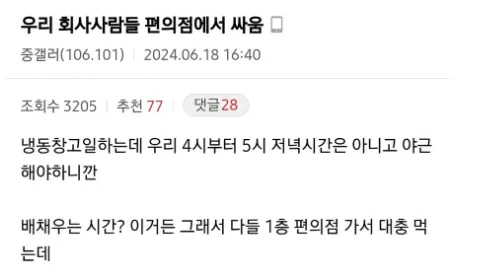 우리 회사사람들 편의점에서 ㅆ움 ㄷㄷㄷㄷㄷ