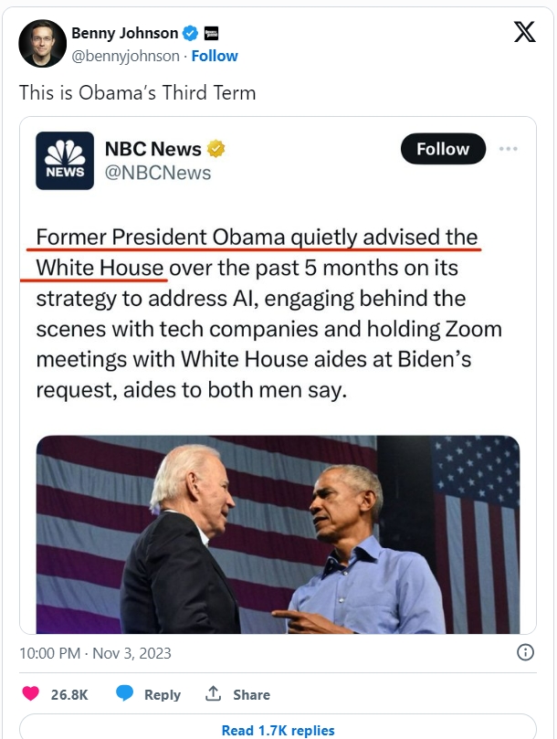 버락 오바마, 지난 3년간 미국의 '그림자 대통령'으로 활동...바이든은 허수아비? NBC News Admits Obama Is ‘Shadow President’ Serving His ‘Third Term’