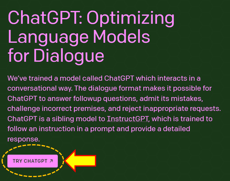 오픈AI 홈페이지 하단의 try chatgpt 아이콘을 클릭한다