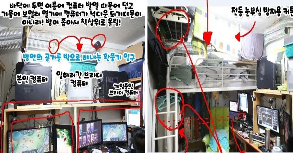  남자 3명이서 같이사는 수용소급 고시원의 모습