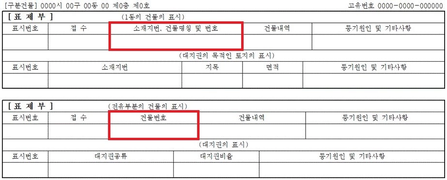 구분건물 등기부 표제부 확인사항