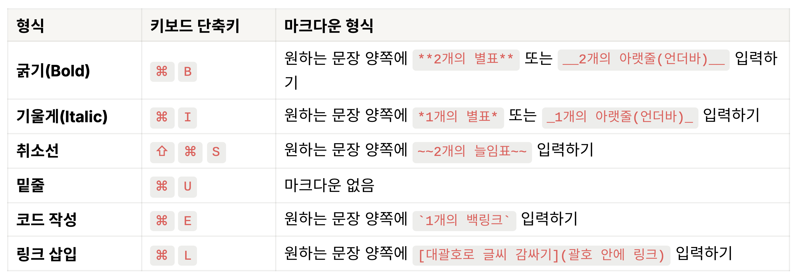 레이캐스트 노트의 텍스트 서식표