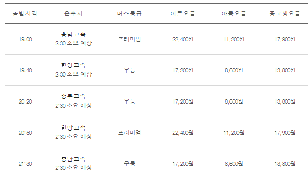인천공항에서 천안가는 버스시간표