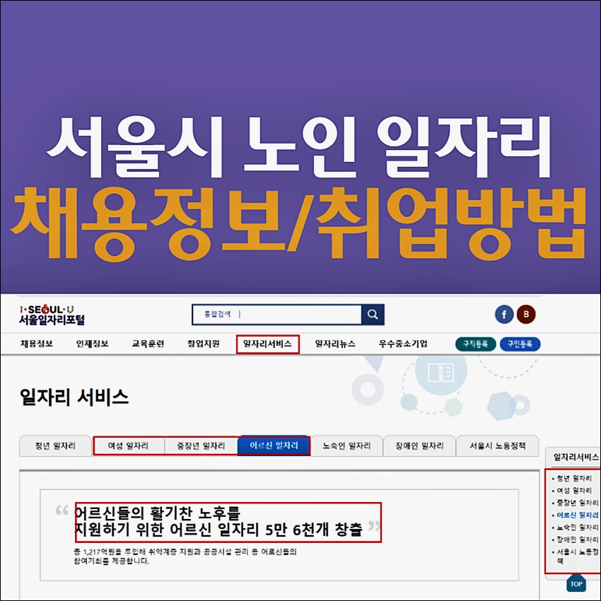 서울시 노인 일자리 채용정보 지원방법