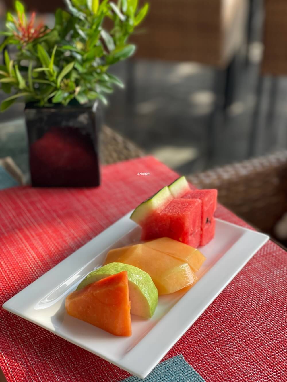 나트랑 아미아나 리조트 조식당 - 접시 위에 당은 과일