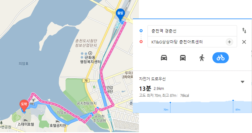 춘천 자전거길 경로 요약 지도 두번째