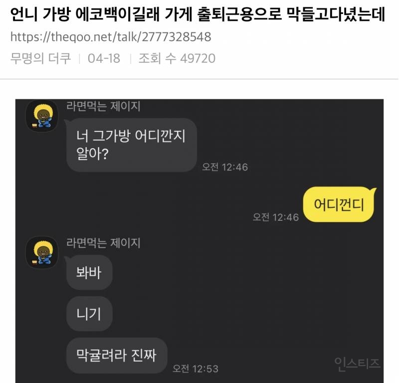 언니 에코백 출퇴근용으로 막 들고다녔는데