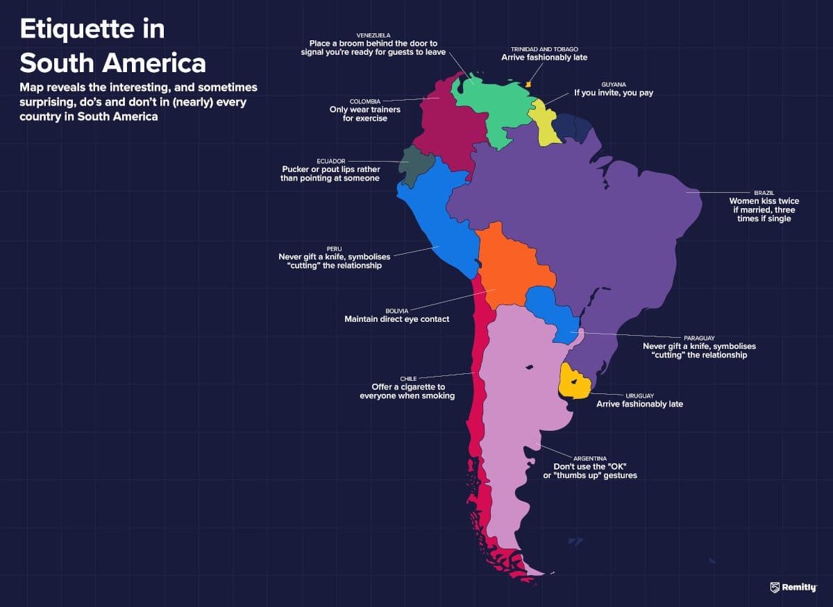 여행자를 위한 해외 각국의 에티켓 지도 Insightful Map Reveals Different Etiquette Practices Around the World
