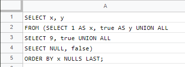 구글 스프레드시트에 붙여넣기한 SQL: 선행 공백 제거됨