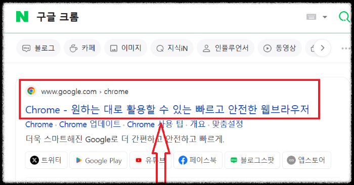 네이버로 구글 크롬 검색한 모습