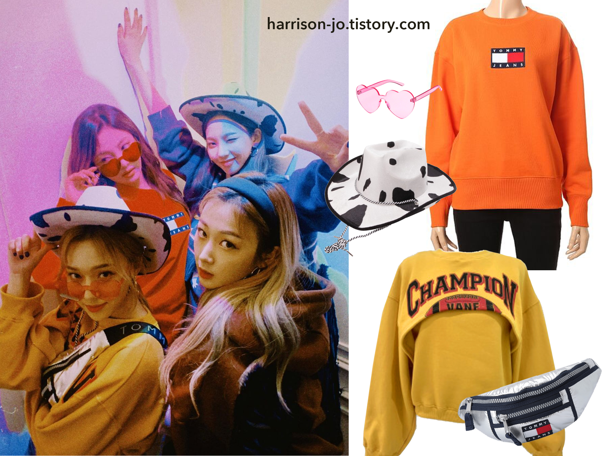  에스파 인스타그램 패션 (TOMMY JEANS 타미진스, X2 제곱, 카우보이 모자, 하트안경)