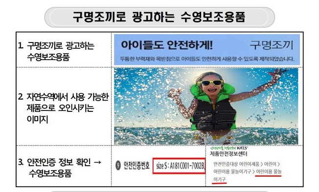 구명조끼롤 광고하는 수영보조용품