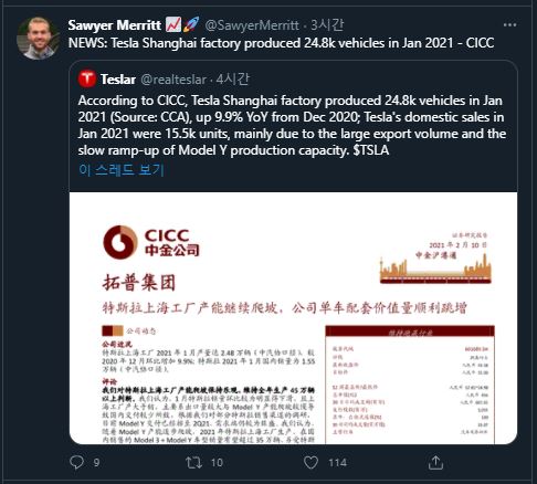  테슬라(Tesla): 2021년 2월 11일 미국장 마감후. 테슬라 소식.