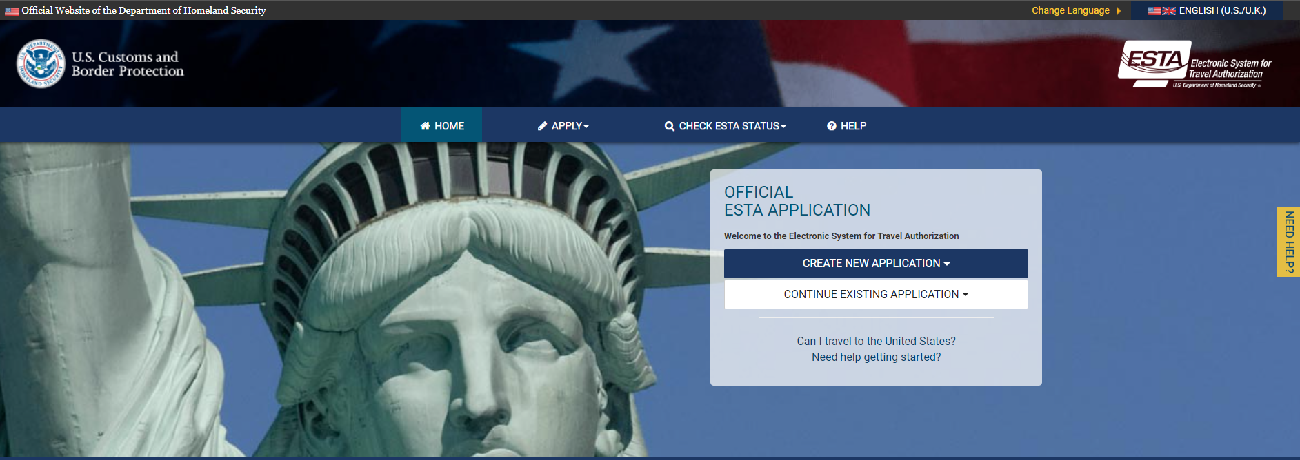 ESTA 공식 홈페이지 캡쳐 화면