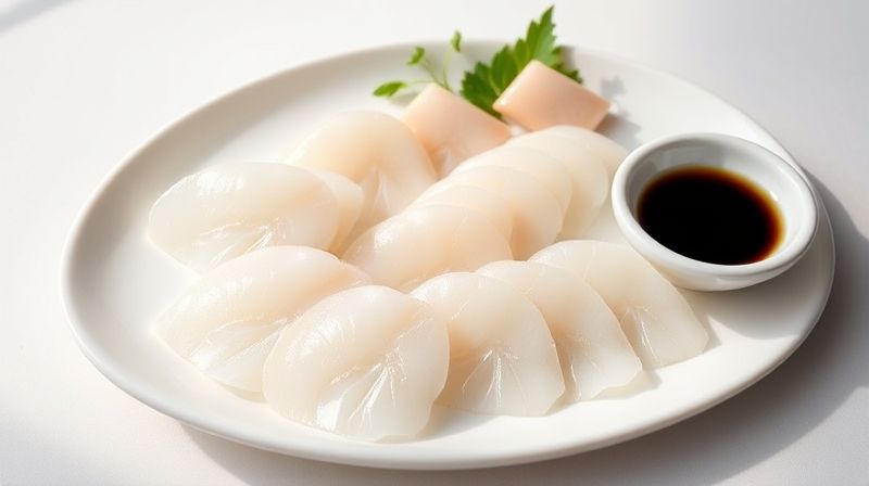 얇게 썰어 정갈하게 담긴 신선한 키조개 관자회