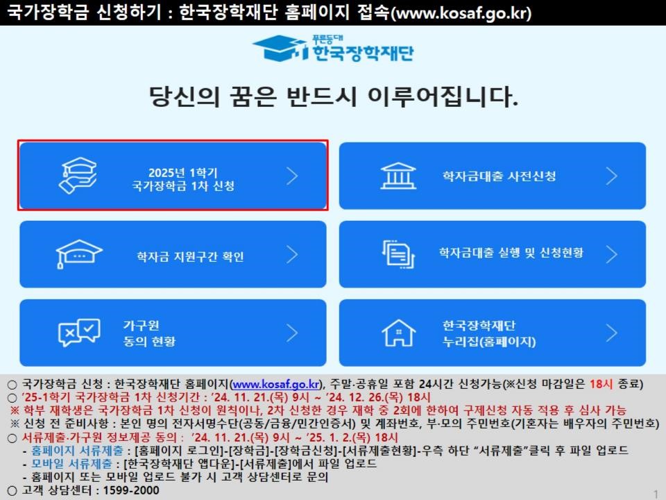2025년 국가장학금 신청 방법 안내