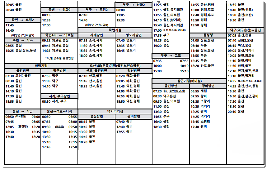 울진군 농어촌버스 시간표(시내버스) 4