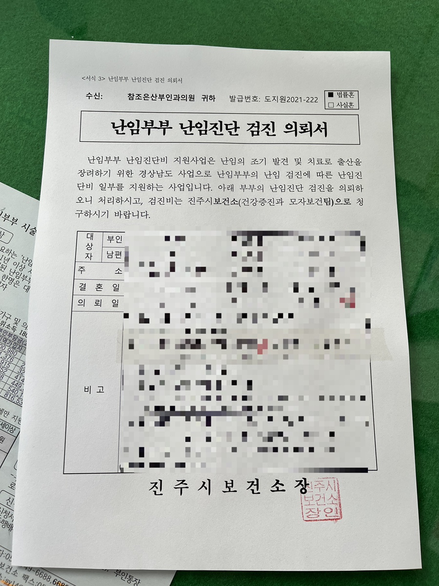  예비신혼부부 건강검진 및 엽산제 제공, 난임부부 난임진단비 지원