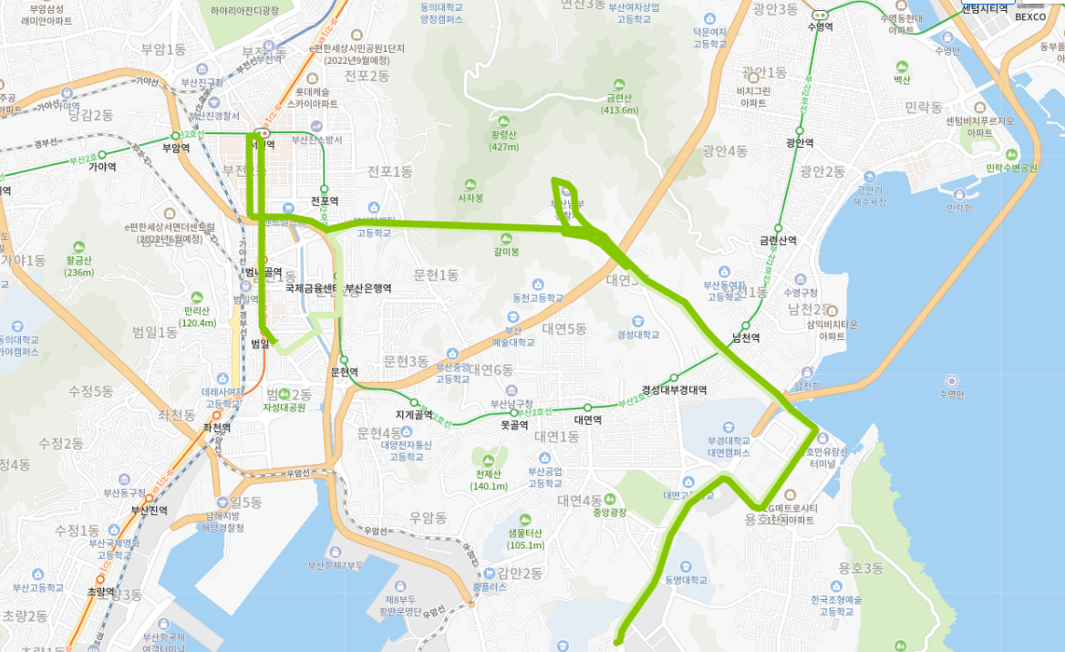  부산 583번 버스 노선, 시간표 정보 :: 부경대, 동명대, 서면역, 부산은행역, 자유시장
