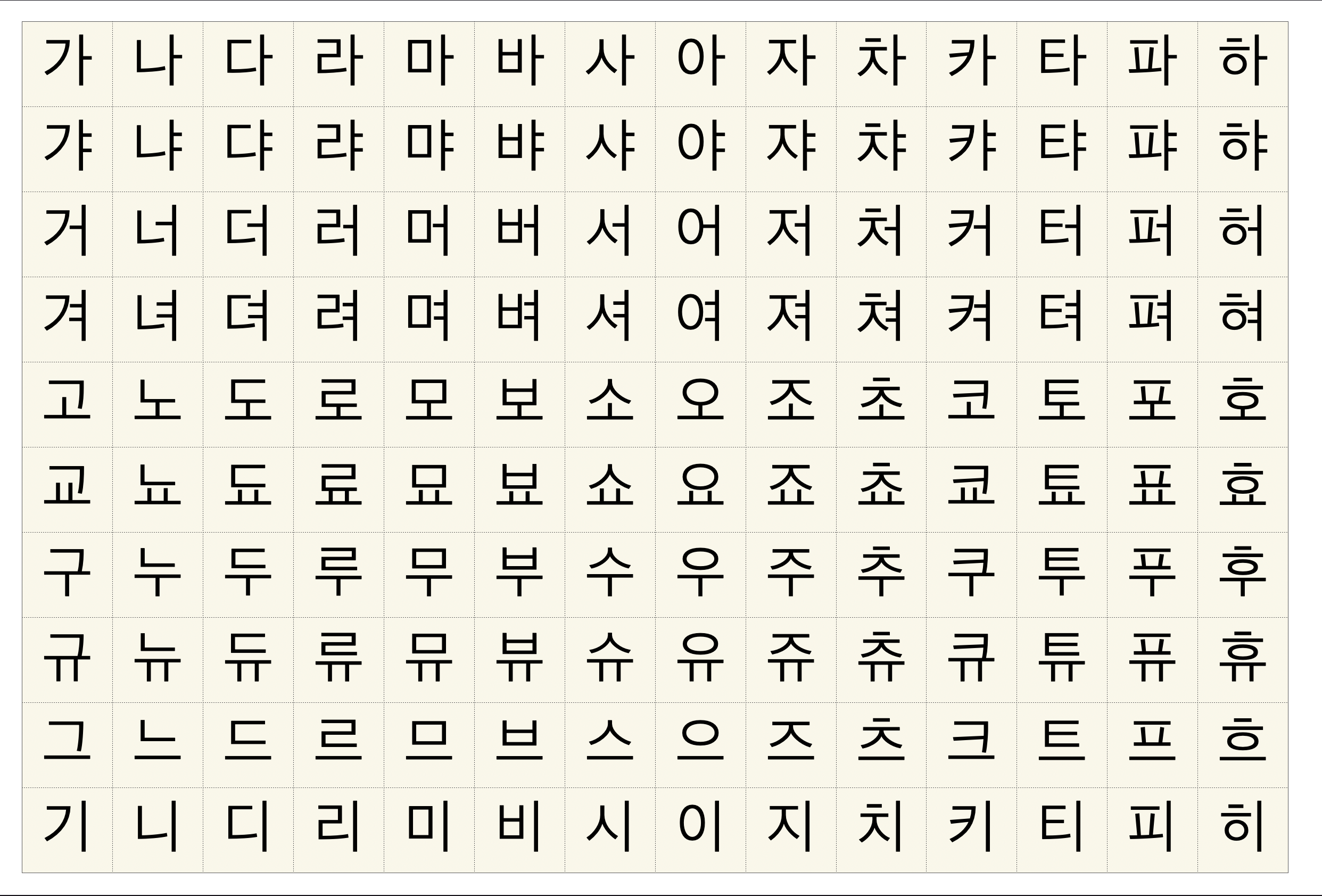 한글 노트 한글 표 쓰기 배우기(자음 모음)