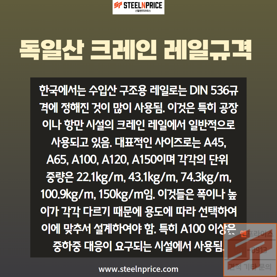 독일산 크레인 레일의 공업규격 (DIN 규격)