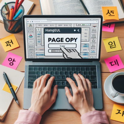 노트북에서 텍스트 복사 기능을 사용하는 모습