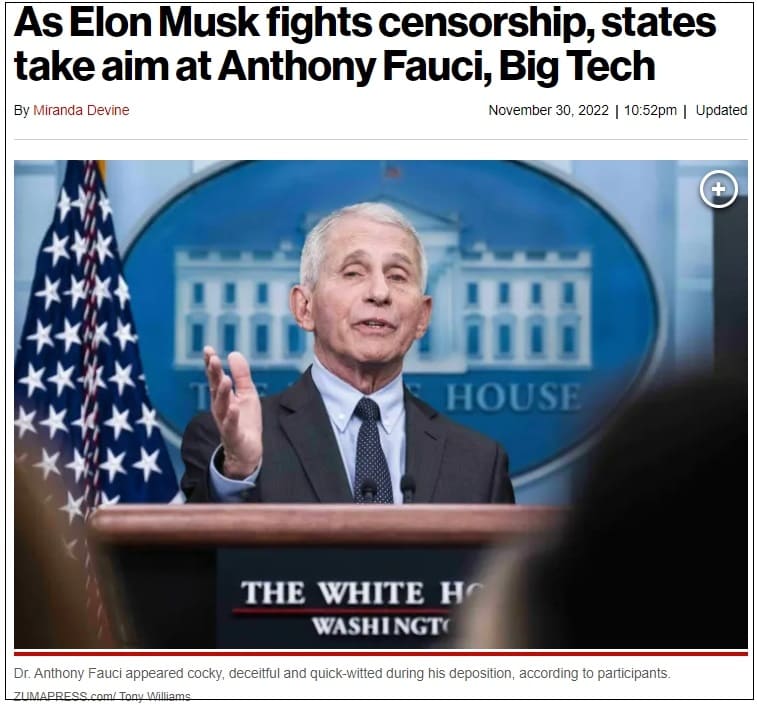  머스크와 파우치와의 싸움...누가 이길까 As Elon Musk fights censorship, states take aim at Anthony Fauci, Big Tech