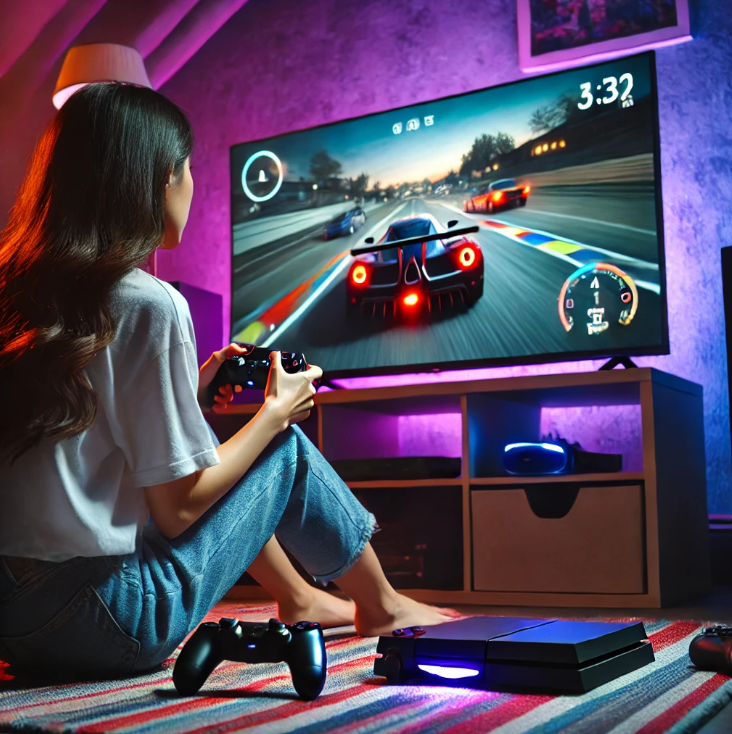 여성 게이머 PS5 게임 사진